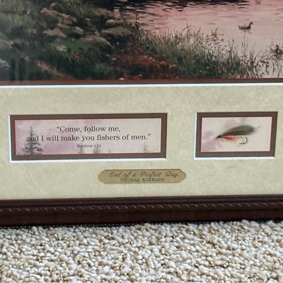 Thomas Kinkade Lakeside Retreat Art - with fishing lure - Picture 2 of 3